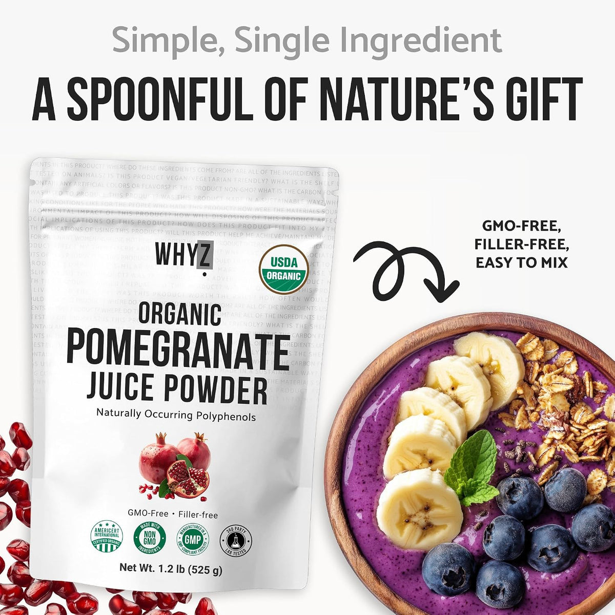 Organic Pomegranate Juice Powder Natural Superfood Unsweetened & No Additives, 525g