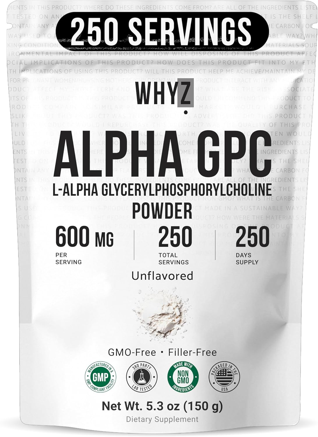 WHYZ Alpha GPC Powder Alpha-Phosphorylcholine Choline Supplement , 5.3 oz, 150g
