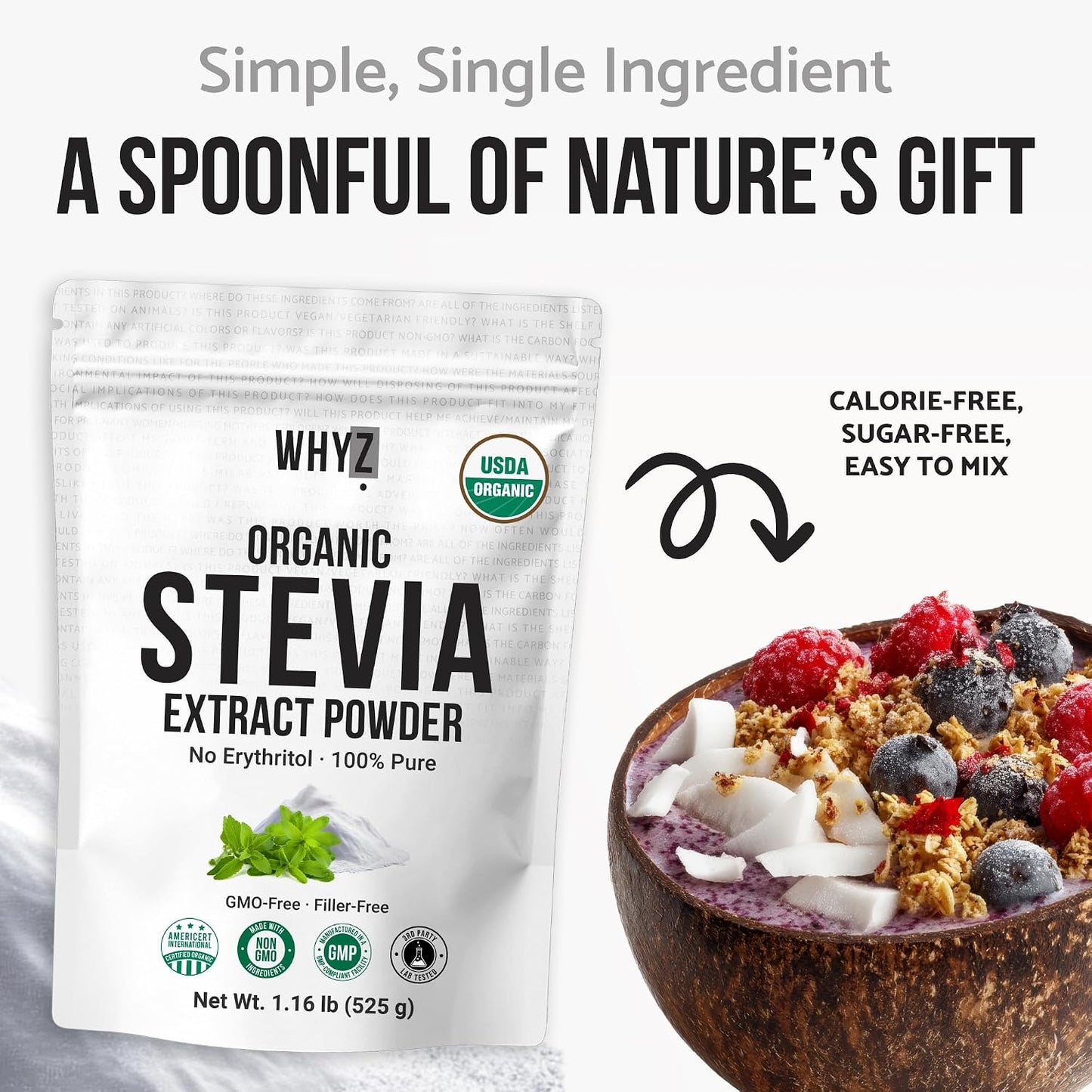 Organic Stevia Extract Powder,Zero Calorie, Pure Stevia Extract, 525 g