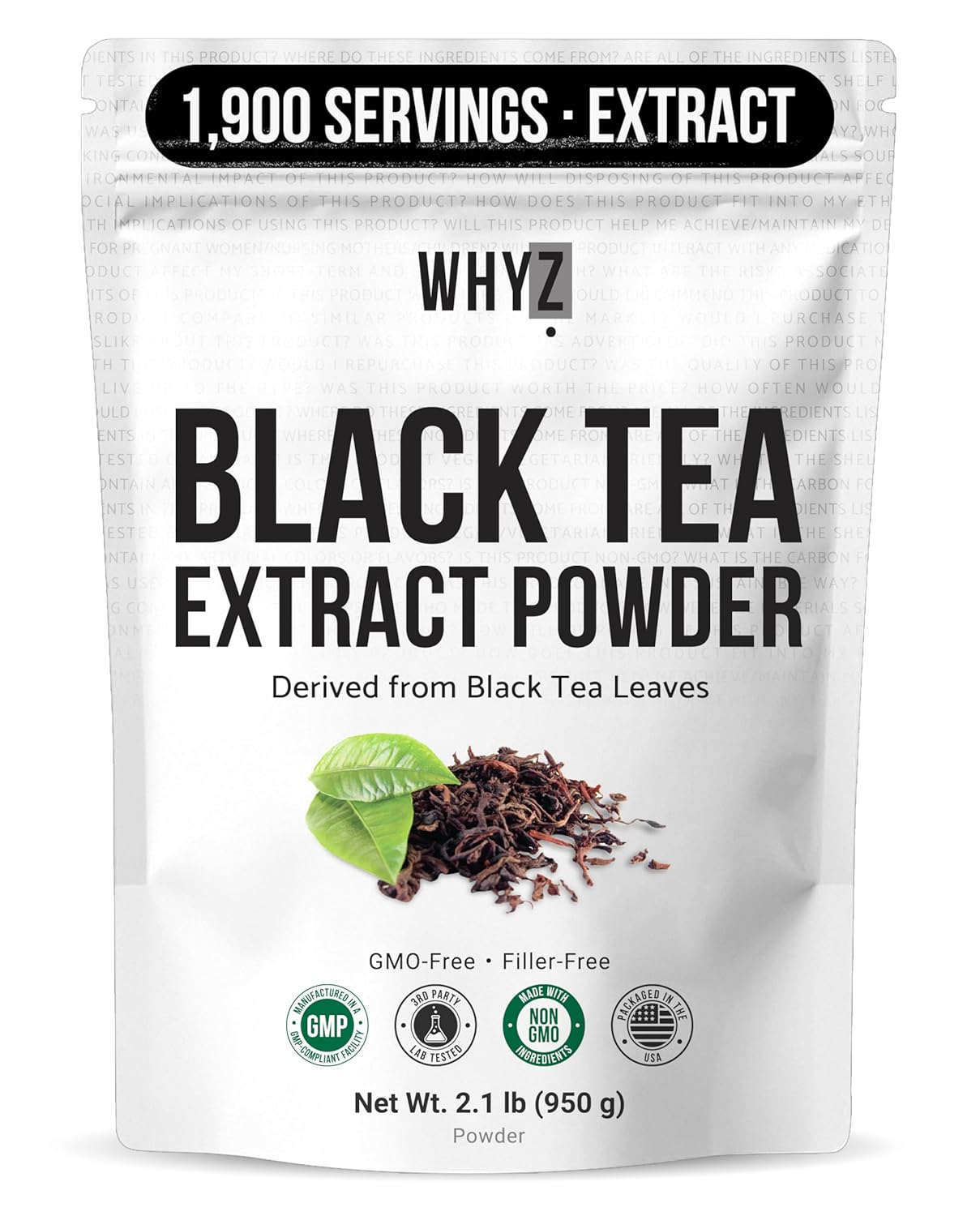 WHYZ Instant Black Tea Extract Powder, Unsweetened Iced Tea, 950g , 1900 Servings