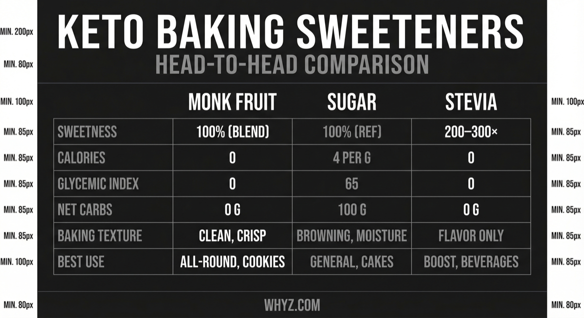Keto baking sweeteners comparison: erythritol, allulose, monk fruit, and stevia head-to-head