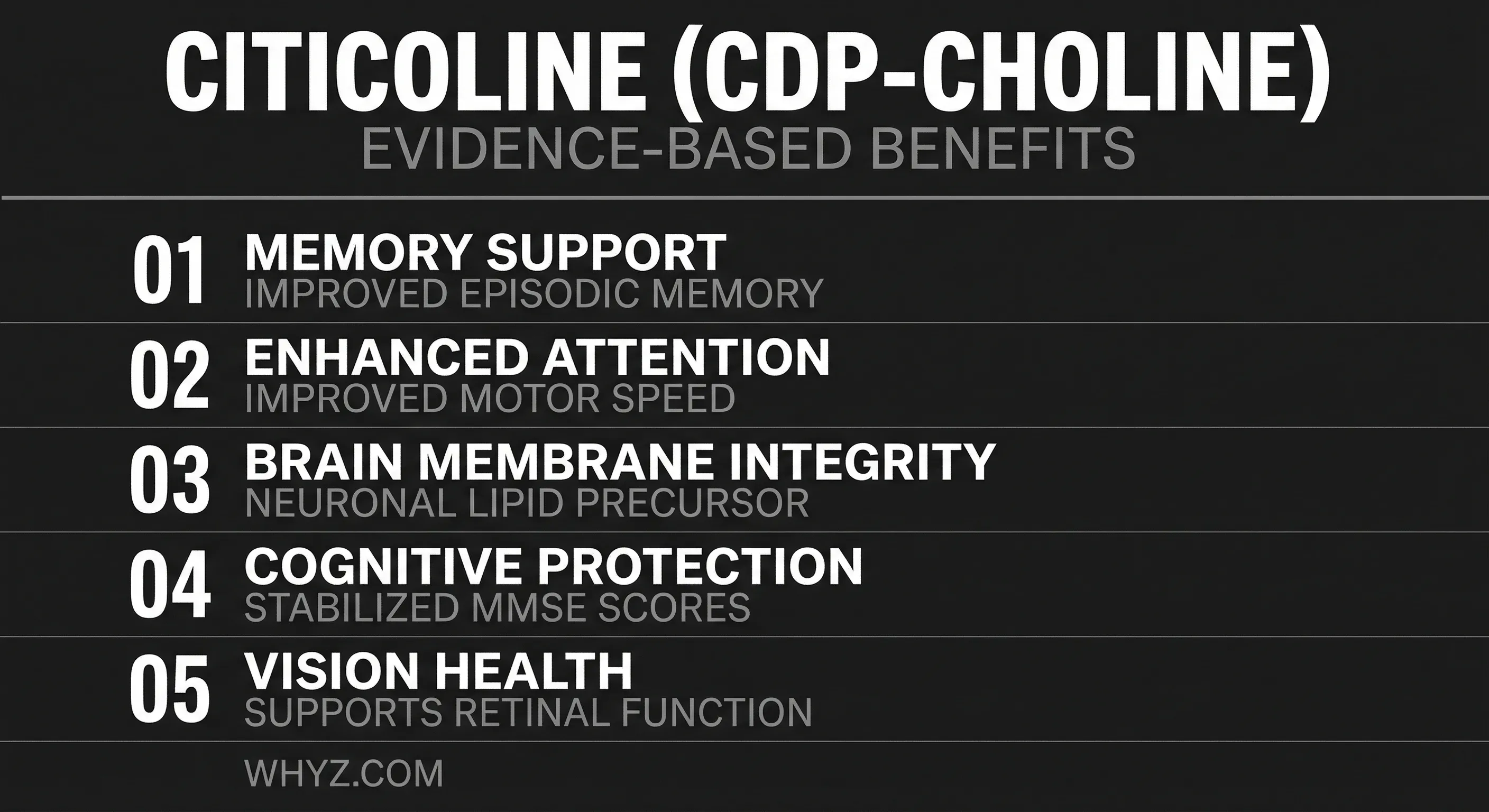 Six evidence-based benefits of citicoline: memory support, attention, brain membrane integrity, cognitive protection, vision health, post-stroke recovery