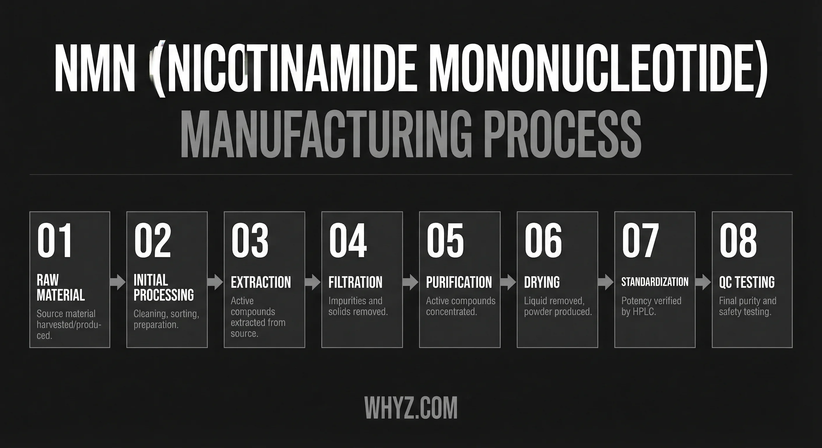 NMN (Nicotinamide Mononucleotide) manufacturing process - step-by-step production flowchart